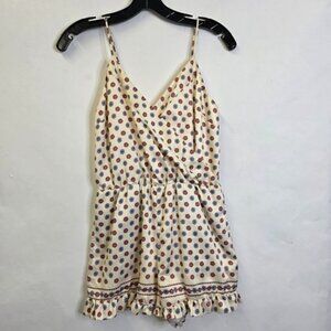 Tularosa Satin floral print ruffled spaghetti straps Romper